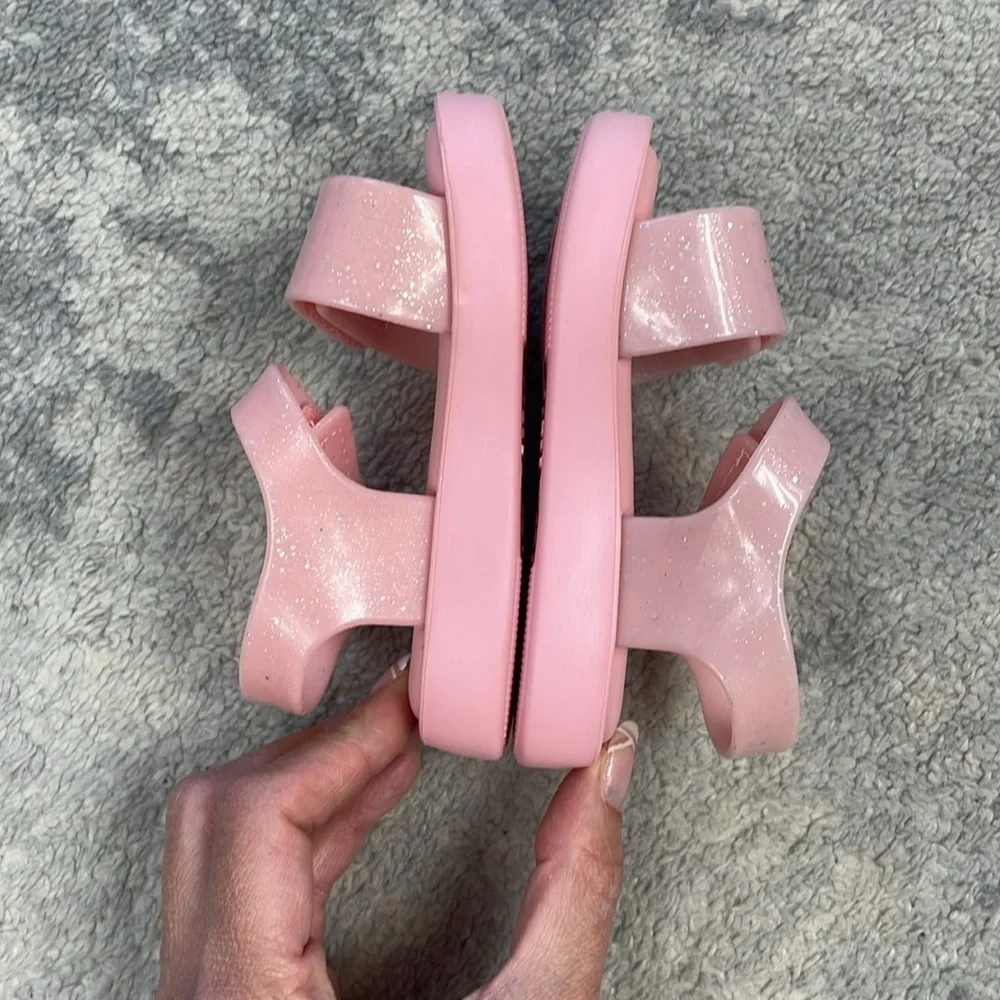 Mini Melissa Jump Sandals Pink Glitter Jelly Shoes Sz 6